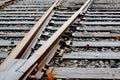 Railroad timbers and tracks on stone ballast Royalty Free Stock Photo